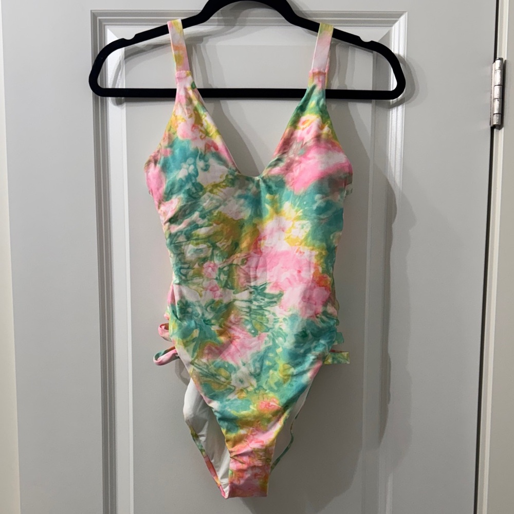 BECCA Tie-Dye One-Piece Swimsuit in Pink, Green, Yellow